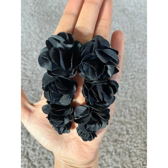 Black flower earrings , black leaf  fabric large earrings , big soft petals - Picture 6 of 8